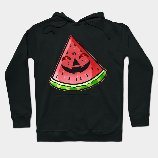 Evil Jack O Lantern Face in Watermelon Halloween Hoodie by SinBle